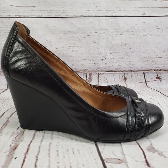 Lucky Brand  Women's Black Leather Wedge Pump Shoes Size 9.5M - Picture 3 of 16
